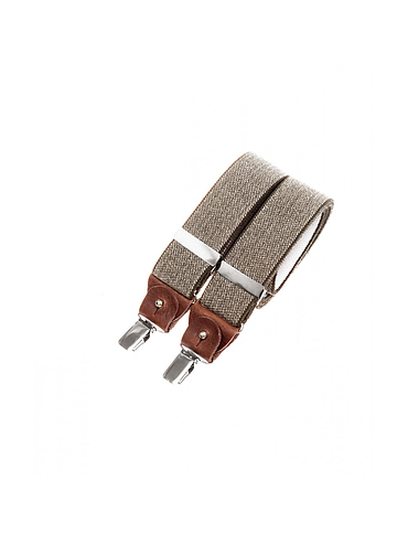 Wide clip-on suspenders with leather details – Khaki tweed