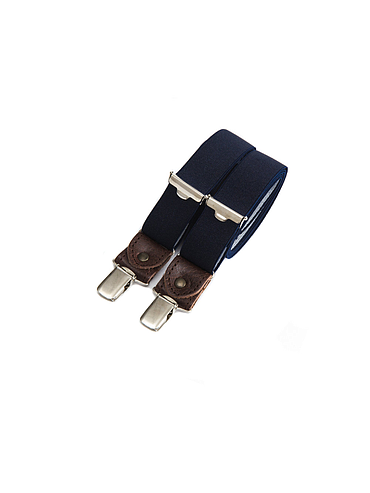 Skinny clip-on suspenders with leather details – Bleu Marine