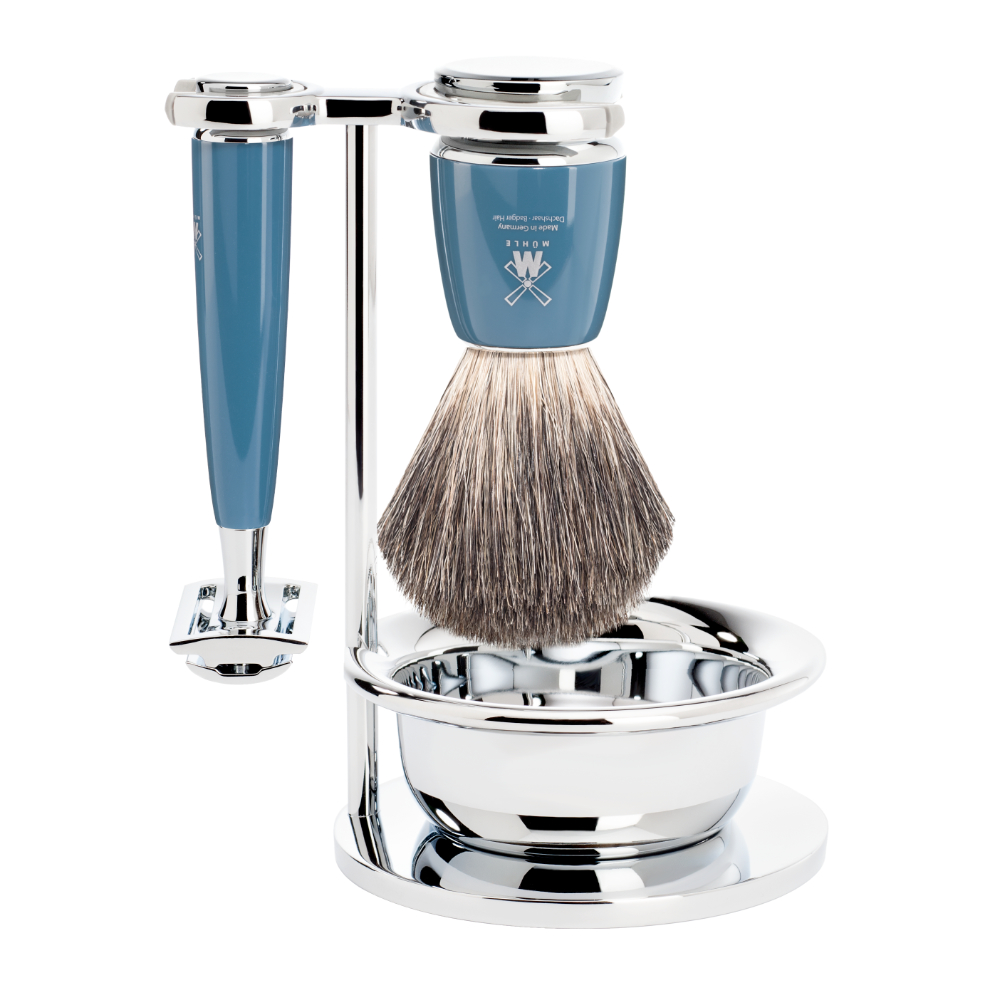 Muehle - Rytmo - Set de rasage 3 pièces - Résine bleue