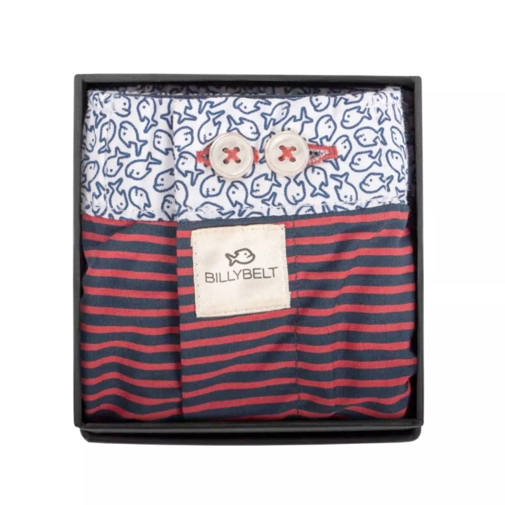 BillyBelt - Organic cotton boxer shorts - Red Stripes - Size M